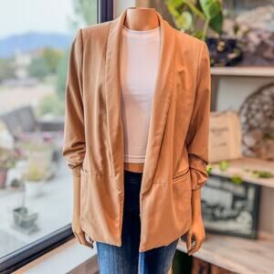 Banana Republic, Ruched Sleeve Blazer in Camel/Tan, Women's Large